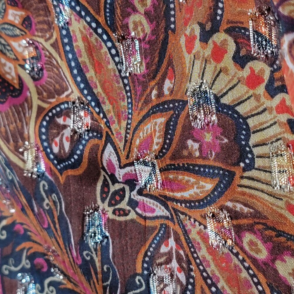 LOFT Womens Multicolor Floral Paisley Shimmer Clip Boho Office Work Top Small - Picture 8 of 10